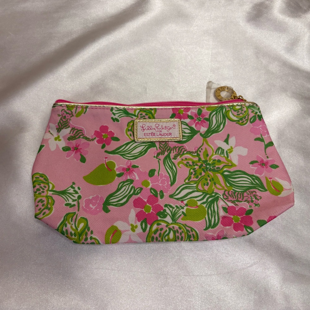 Lilly Pulitzer for Estée Lauder cosmetic bag with gold charm still in plastic